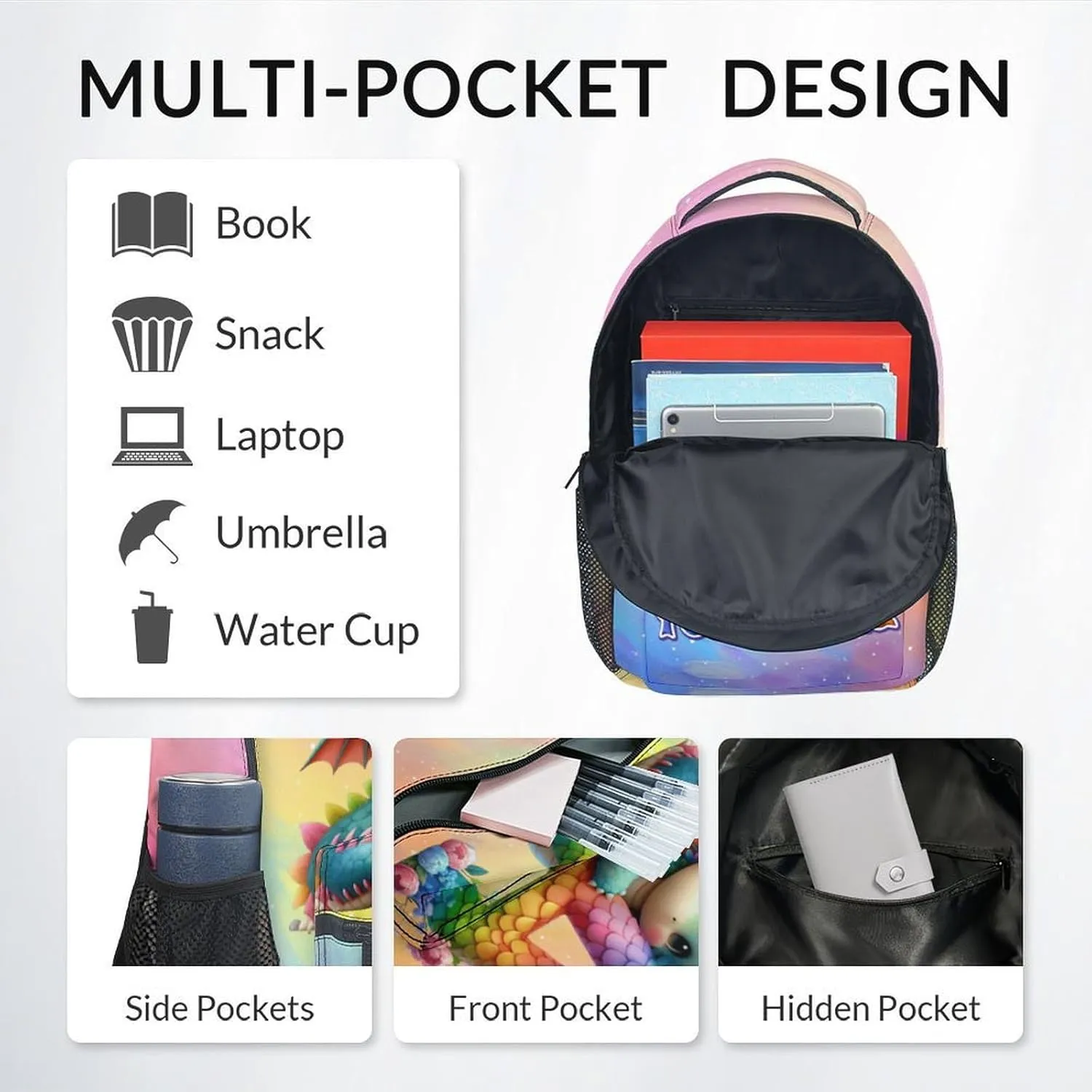 Kids School Backpack with Lunch Box, Personalized Girls Backpacks with Name, Dragon Bookbag for Primary Middle College, 17 Inch Custom Boys Bookbags with Pencil Case