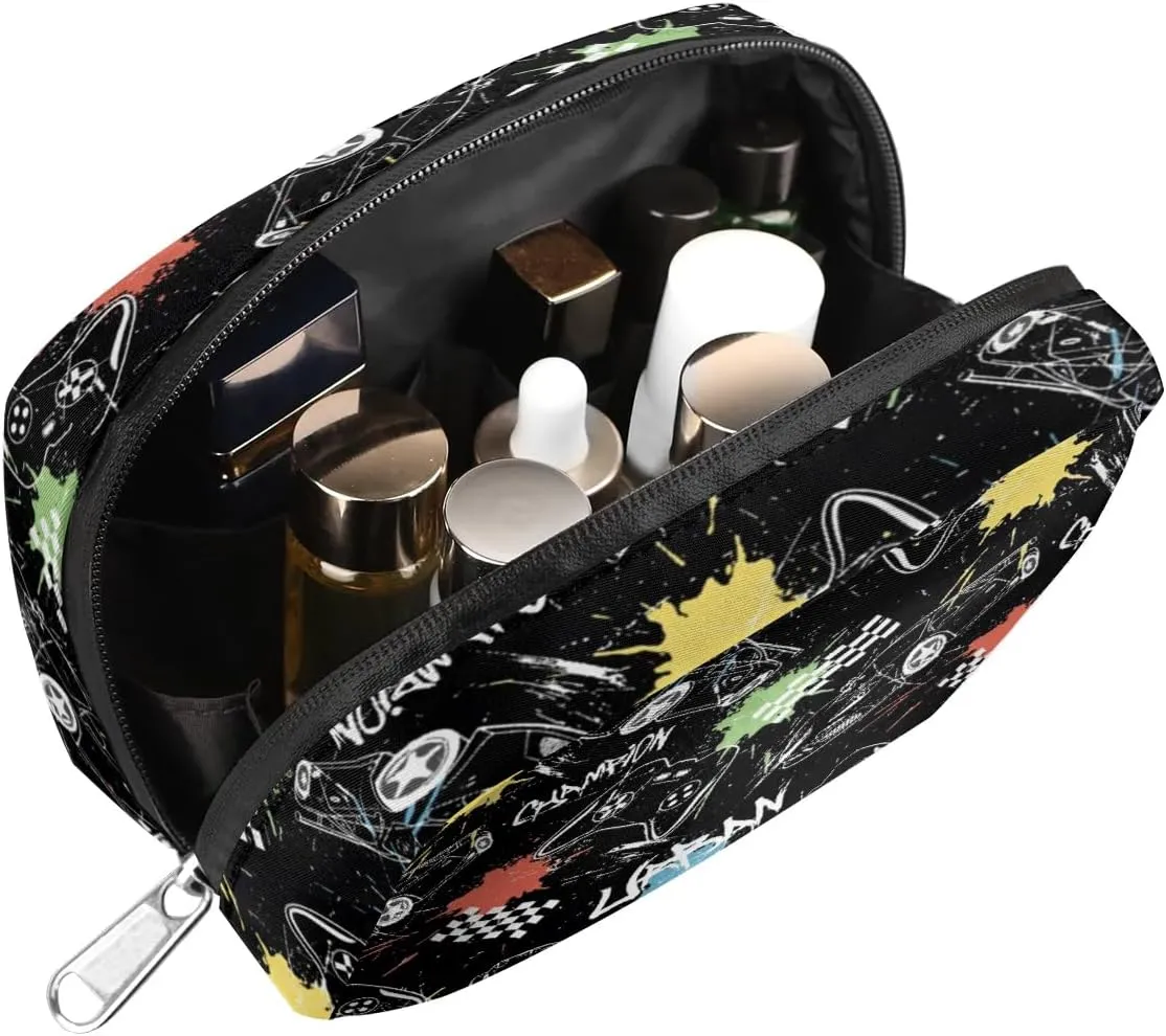 Kids Toiletry Bag for Boys, Cute Small Black Game Joysticks Wash Bag for Teens Waterproof Cosmetic Weekender Bag Toddler Traveling Toiletries