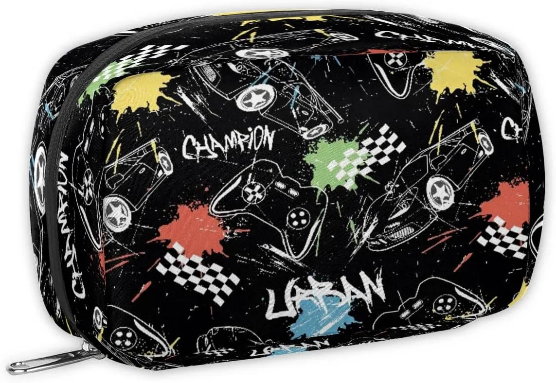 Kids Toiletry Bag for Boys, Cute Small Black Game Joysticks Wash Bag for Teens Waterproof Cosmetic Weekender Bag Toddler Traveling Toiletries