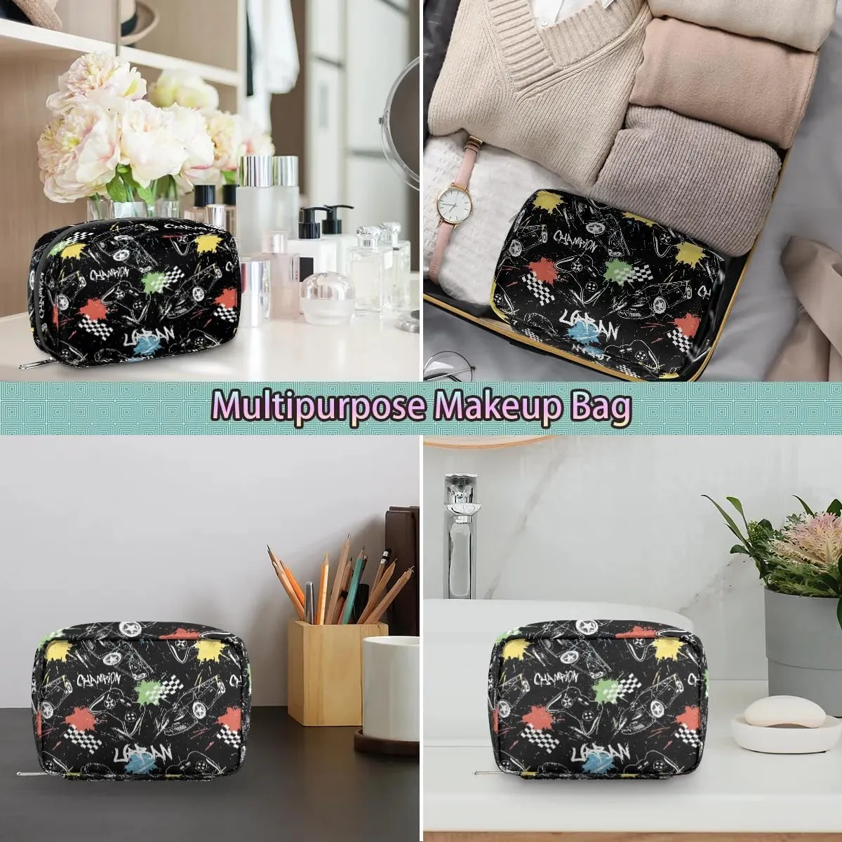 Kids Toiletry Bag for Boys, Cute Small Black Game Joysticks Wash Bag for Teens Waterproof Cosmetic Weekender Bag Toddler Traveling Toiletries