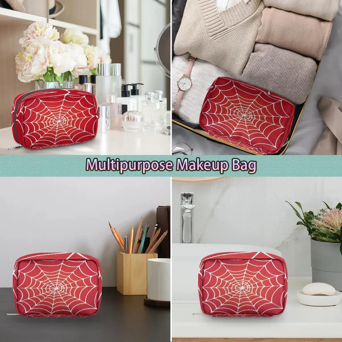 Kids Toiletry Bag for Boys, Small Cute Wash Bag for Little Young Boys Waterproof Cosmetic Weekender Bag Toddler Traveling Toiletries (Red Spider Web)