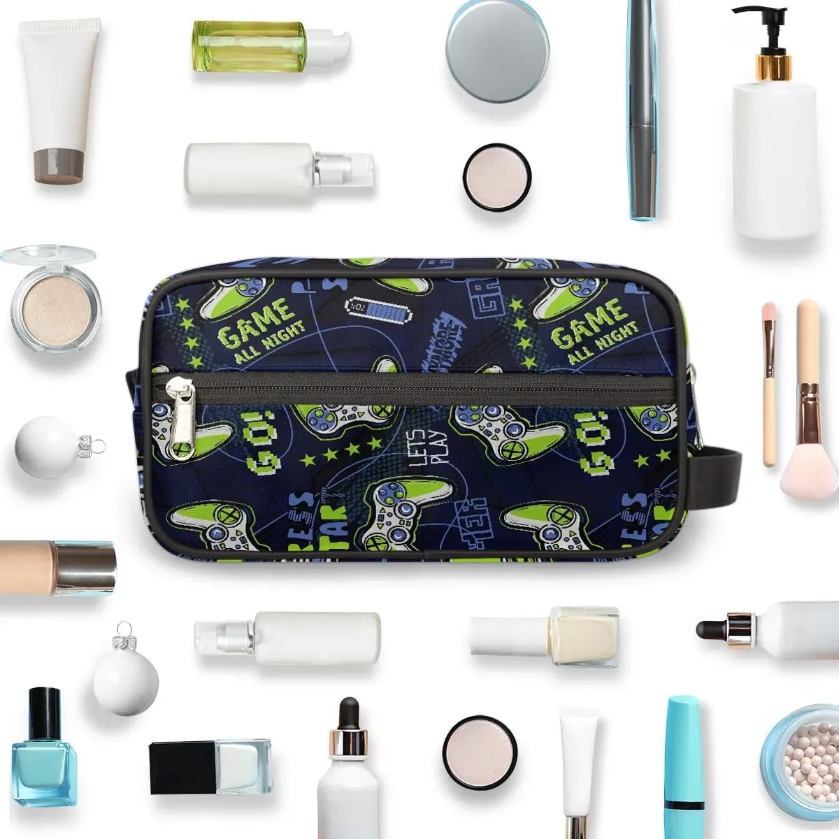 Kids Travel Toiletry Bag, Blue Game Joysticks Waterproof Hanging Dopp Kit for Teens Boys, Cool Switch Carrying Case Compatible with Nintendo Switch and New Switch OLED Console