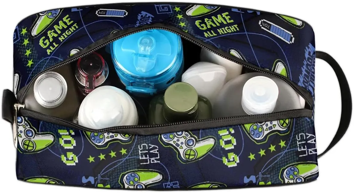 Kids Travel Toiletry Bag, Blue Game Joysticks Waterproof Hanging Dopp Kit for Teens Boys, Cool Switch Carrying Case Compatible with Nintendo Switch and New Switch OLED Console