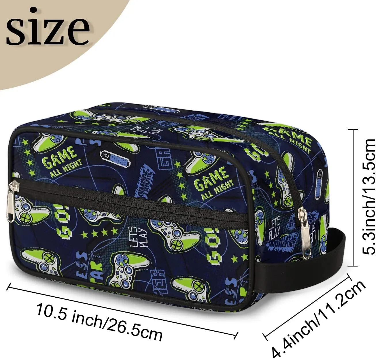 Kids Travel Toiletry Bag, Blue Game Joysticks Waterproof Hanging Dopp Kit for Teens Boys, Cool Switch Carrying Case Compatible with Nintendo Switch and New Switch OLED Console