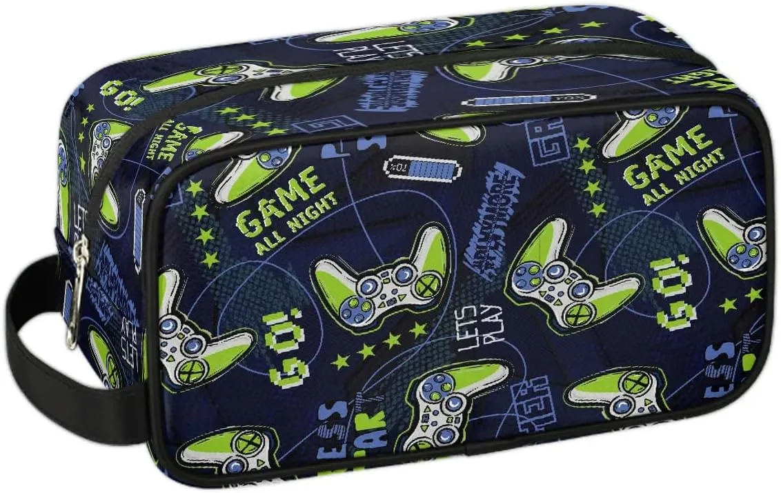 Kids Travel Toiletry Bag, Blue Game Joysticks Waterproof Hanging Dopp Kit for Teens Boys, Cool Switch Carrying Case Compatible with Nintendo Switch and New Switch OLED Console