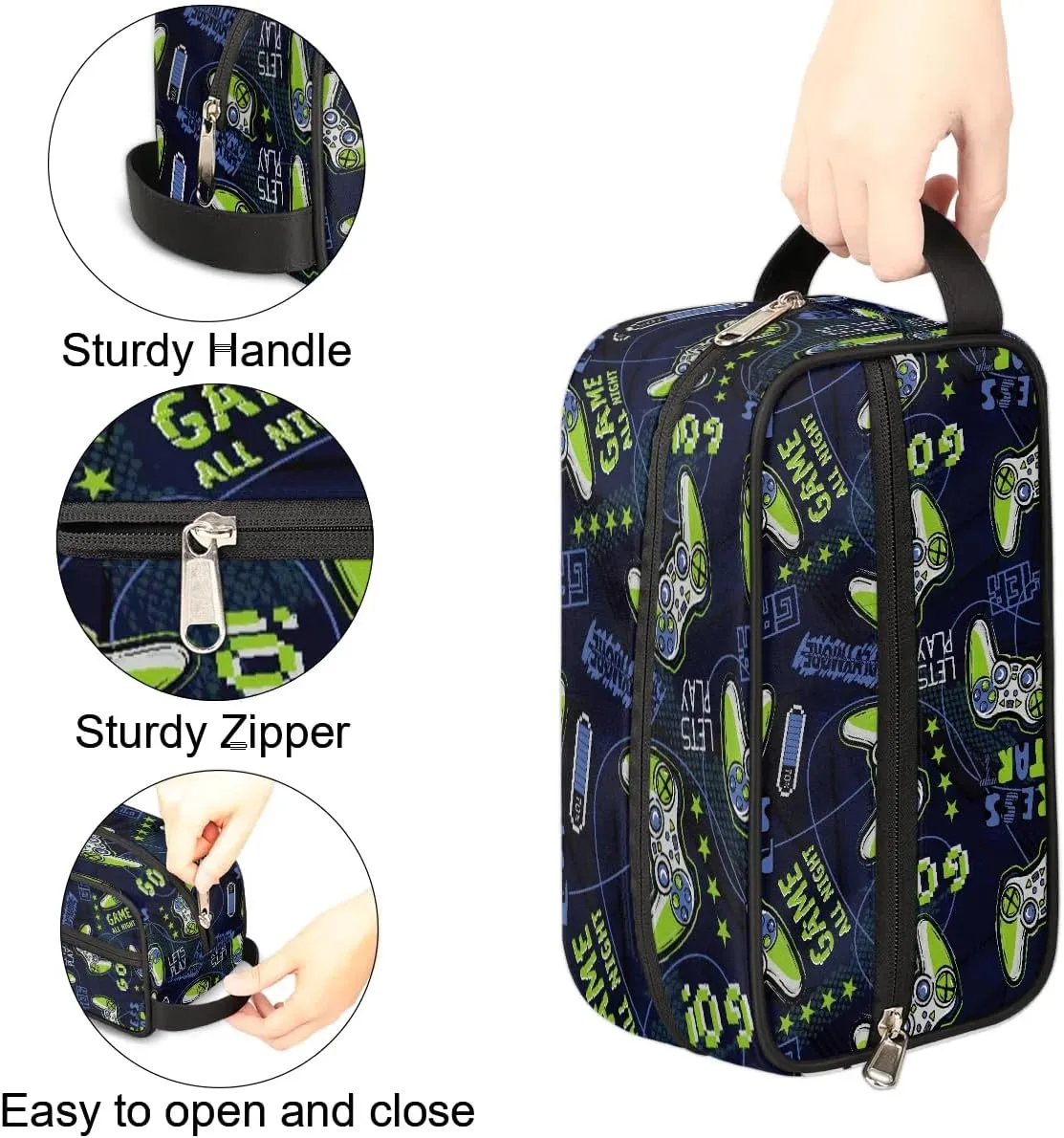 Kids Travel Toiletry Bag, Blue Game Joysticks Waterproof Hanging Dopp Kit for Teens Boys, Cool Switch Carrying Case Compatible with Nintendo Switch and New Switch OLED Console