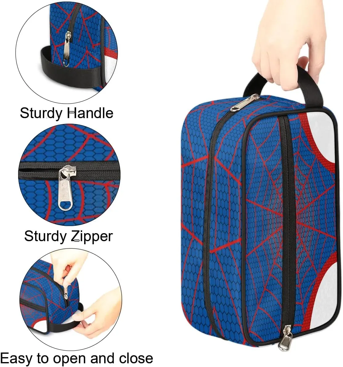 Kids Travel Toiletry Bag, Blue Spider Web Waterproof Hanging Dopp Kit for Teens Boys, Cool Switch Carrying Case Compatible with Nintendo Switch and New Switch OLED Console