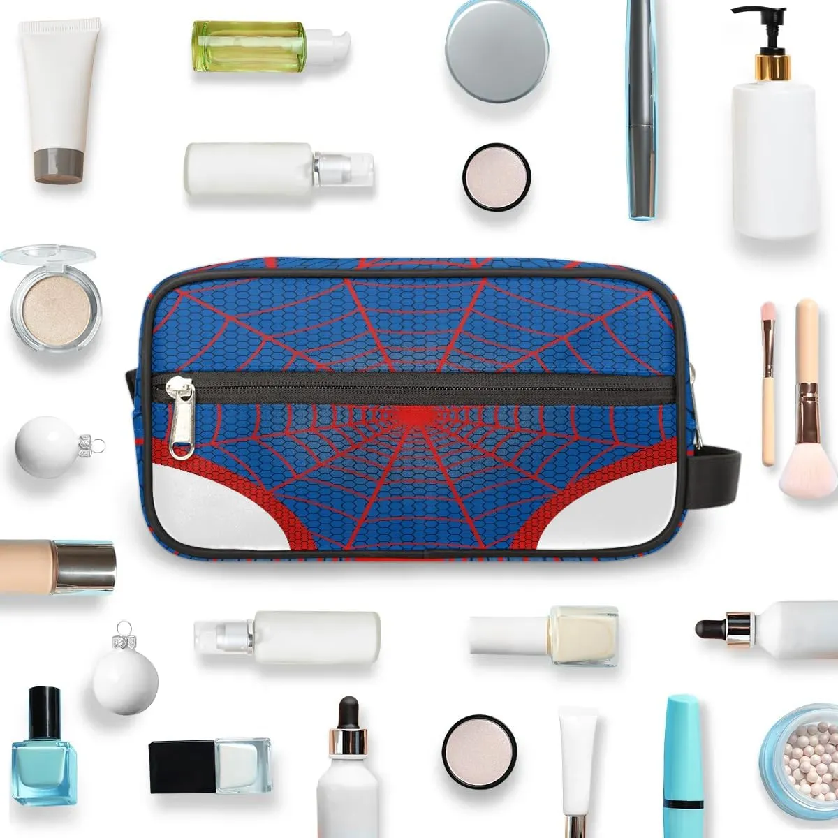 Kids Travel Toiletry Bag, Blue Spider Web Waterproof Hanging Dopp Kit for Teens Boys, Cool Switch Carrying Case Compatible with Nintendo Switch and New Switch OLED Console