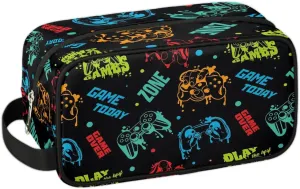 Kids Travel Toiletry Bag, Game Zone Waterproof Hanging Dopp Kit for Teens Boys, Cool Switch Carrying Case Compatible with Nintendo Switch and New Switch OLED Console