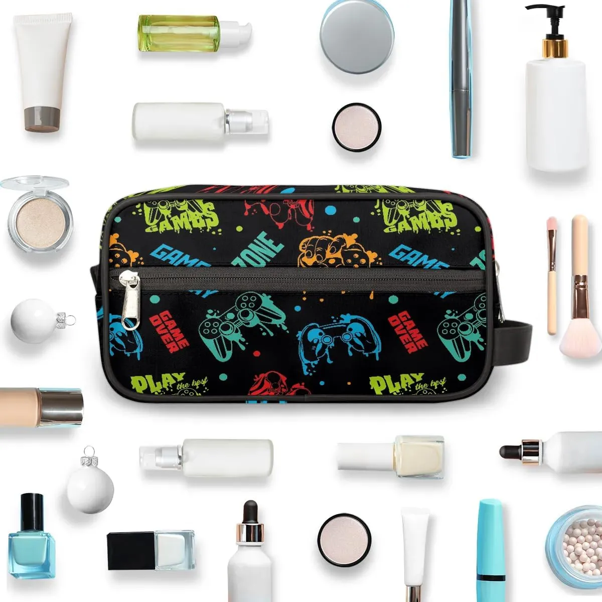 Kids Travel Toiletry Bag, Game Zone Waterproof Hanging Dopp Kit for Teens Boys, Cool Switch Carrying Case Compatible with Nintendo Switch and New Switch OLED Console