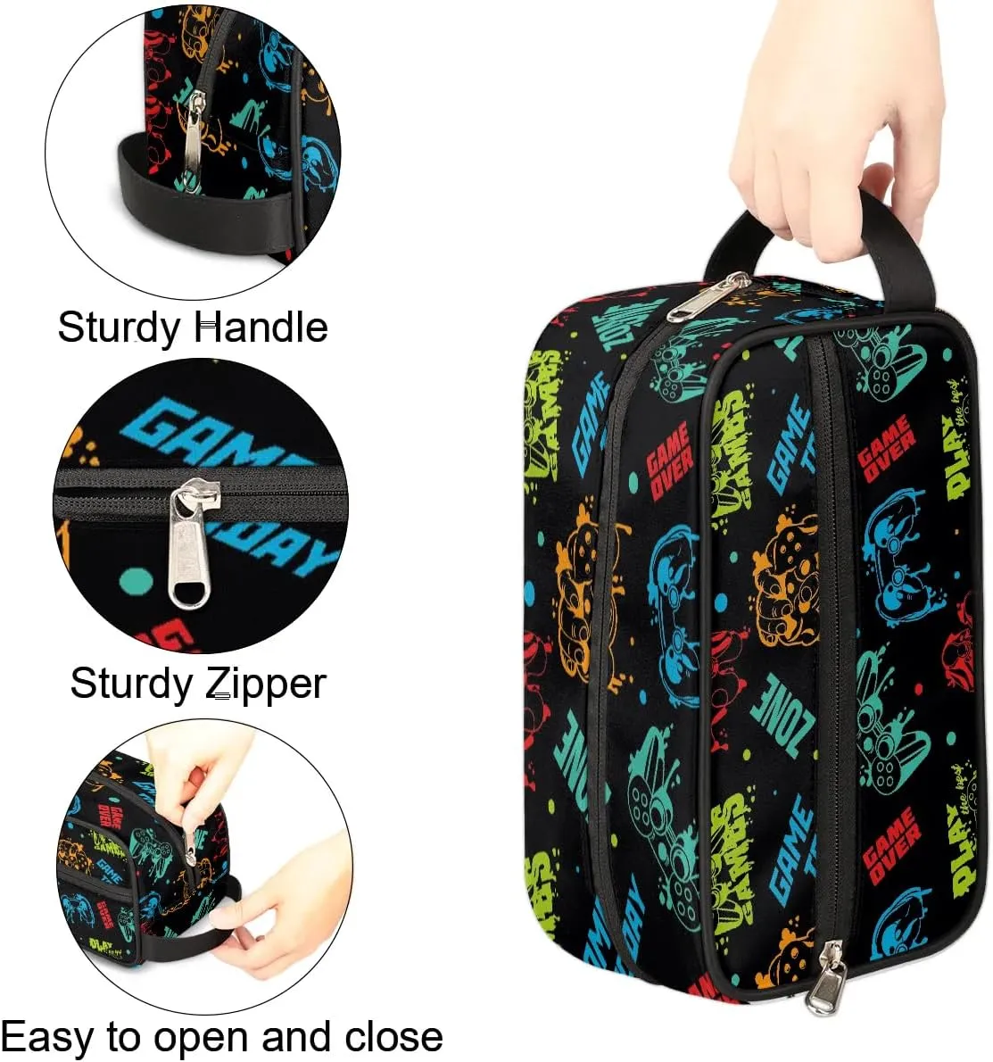 Kids Travel Toiletry Bag, Game Zone Waterproof Hanging Dopp Kit for Teens Boys, Cool Switch Carrying Case Compatible with Nintendo Switch and New Switch OLED Console