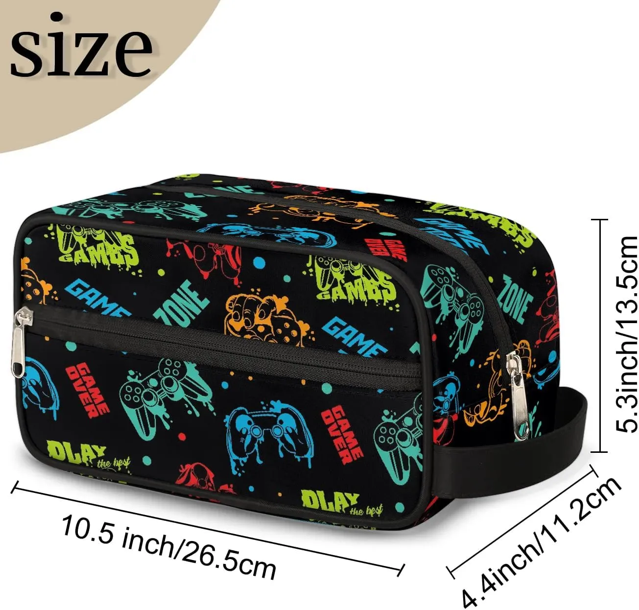 Kids Travel Toiletry Bag, Game Zone Waterproof Hanging Dopp Kit for Teens Boys, Cool Switch Carrying Case Compatible with Nintendo Switch and New Switch OLED Console