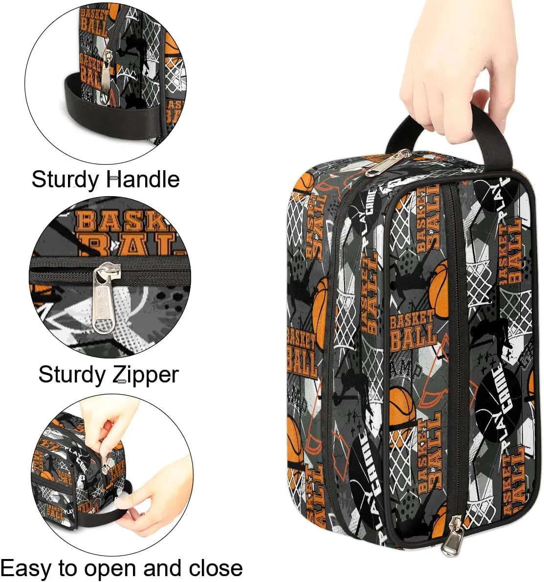 Kids Travel Toiletry Bag, Waterproof Hanging Dopp Kit for Teens Boys, Basketball Sports Switch Carrying Case Compatible with Nintendo Switch and New Switch OLED Console