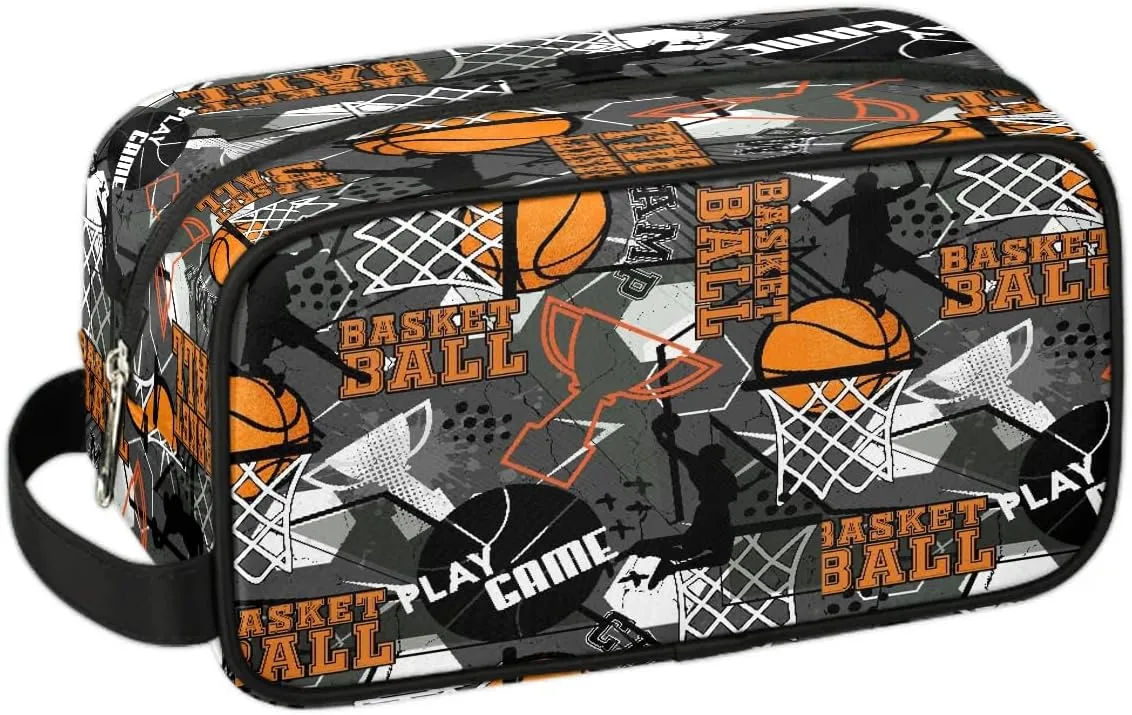 Kids Travel Toiletry Bag, Waterproof Hanging Dopp Kit for Teens Boys, Basketball Sports Switch Carrying Case Compatible with Nintendo Switch and New Switch OLED Console