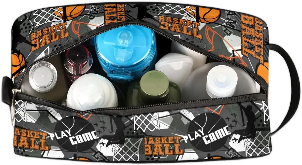Kids Travel Toiletry Bag, Waterproof Hanging Dopp Kit for Teens Boys, Basketball Sports Switch Carrying Case Compatible with Nintendo Switch and New Switch OLED Console