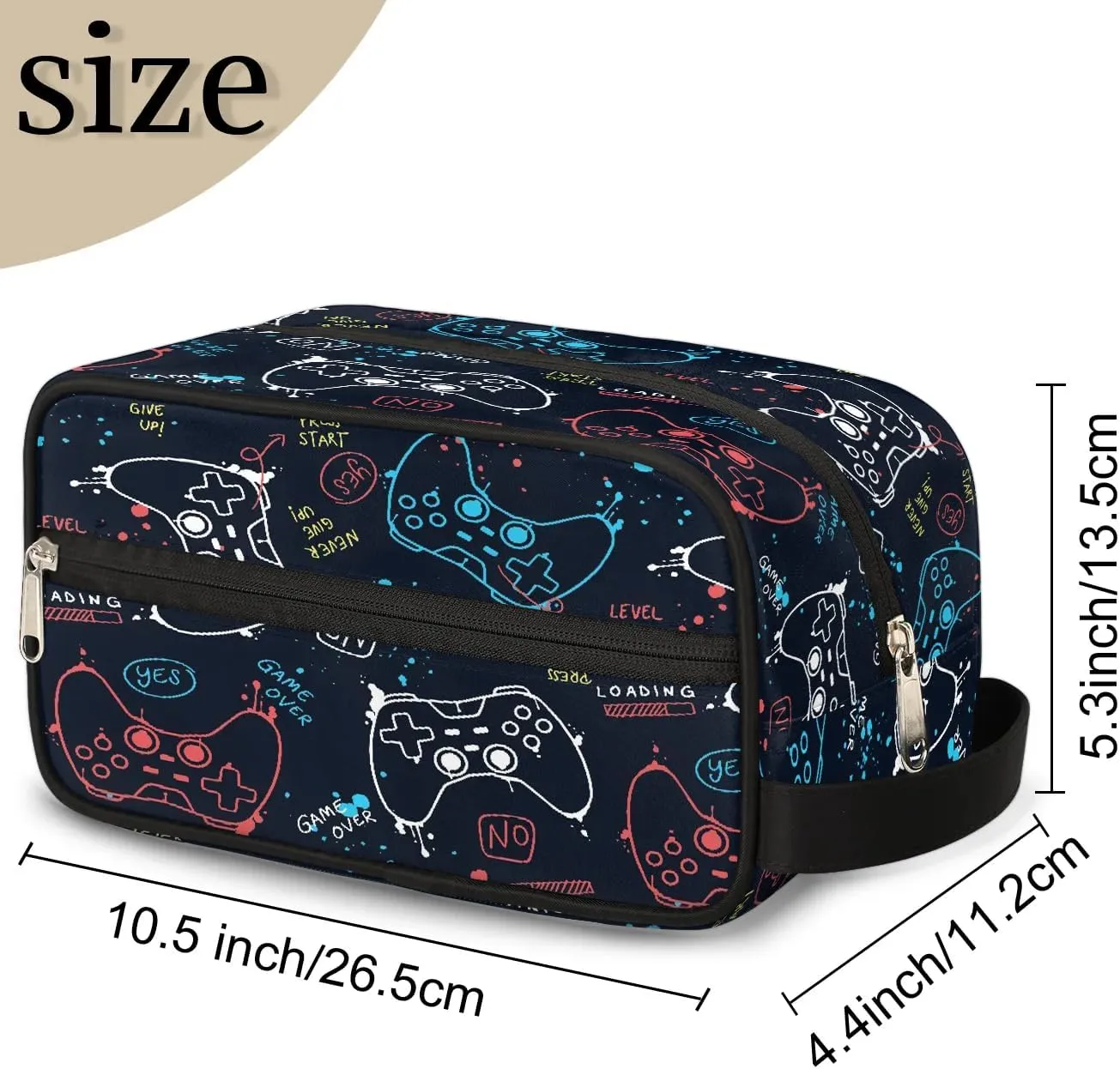 Kids Travel Toiletry Bag, Waterproof Hanging Dopp Kit for Teens Boys, Cool Gamer Gamepad Switch Carrying Case Compatible with Nintendo Switch and New Switch OLED Console