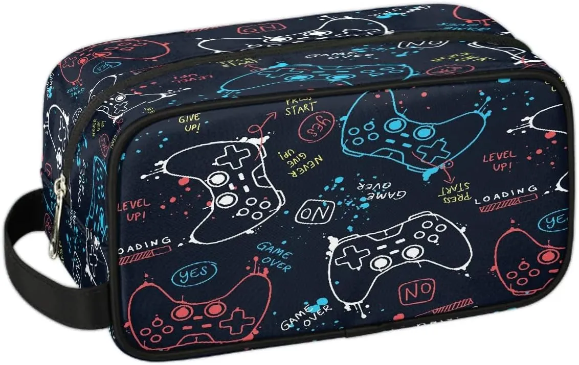 Kids Travel Toiletry Bag, Waterproof Hanging Dopp Kit for Teens Boys, Cool Gamer Gamepad Switch Carrying Case Compatible with Nintendo Switch and New Switch OLED Console