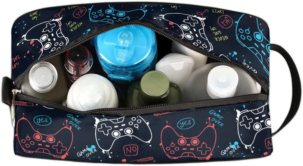 Kids Travel Toiletry Bag, Waterproof Hanging Dopp Kit for Teens Boys, Cool Gamer Gamepad Switch Carrying Case Compatible with Nintendo Switch and New Switch OLED Console