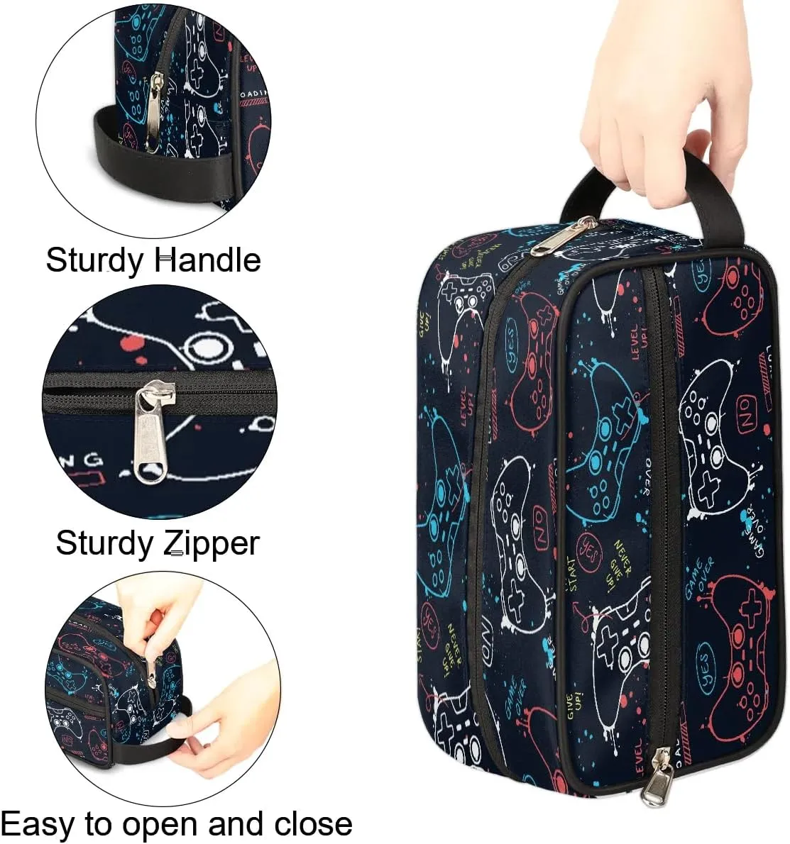 Kids Travel Toiletry Bag, Waterproof Hanging Dopp Kit for Teens Boys, Cool Gamer Gamepad Switch Carrying Case Compatible with Nintendo Switch and New Switch OLED Console