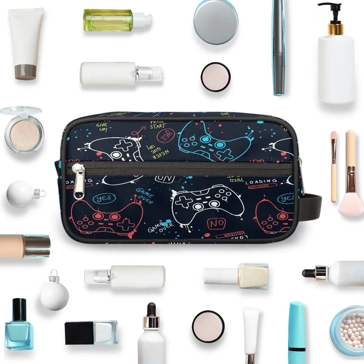 Kids Travel Toiletry Bag, Waterproof Hanging Dopp Kit for Teens Boys, Cool Gamer Gamepad Switch Carrying Case Compatible with Nintendo Switch and New Switch OLED Console