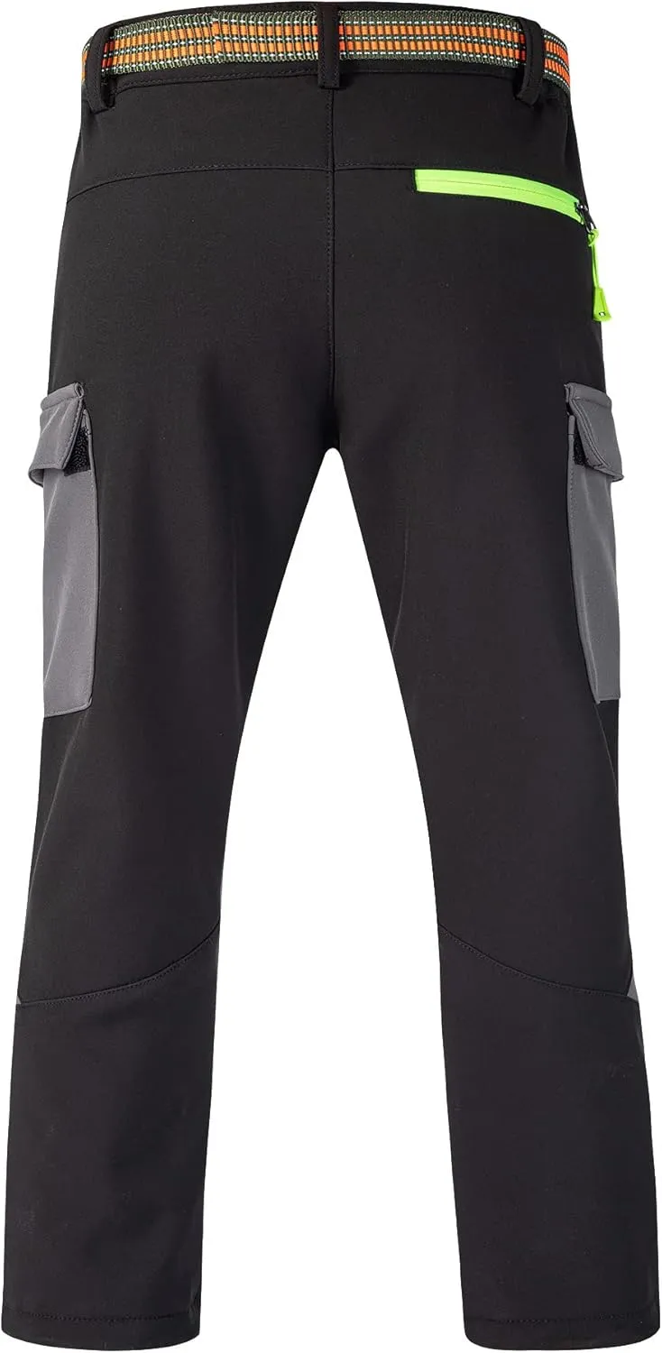 Kids Waterproof Softshell Trousers Boys Fleece Lined Water Repellent Windproof Pants Outdoor Skiing Trousers
