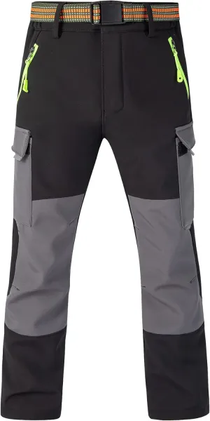 Kids Waterproof Softshell Trousers Boys Fleece Lined Water Repellent Windproof Pants Outdoor Skiing Trousers