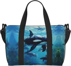 Killer Whales Swim Along Duffel Bags for Traveling, Lightweight Personal Item Travel Bags for Women, Gym Bags for Men