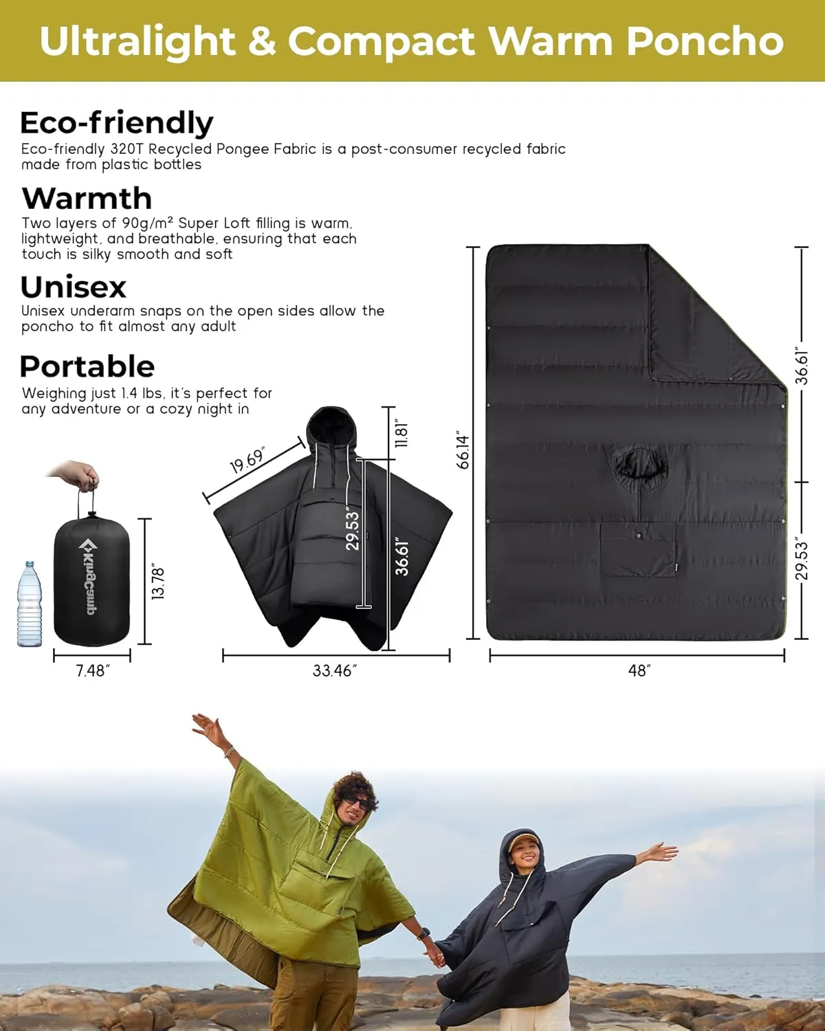 KingCamp Camping Wearable Hoodie Blanket Poncho Ultralight Sleeping Bag Adult, Outdoor Stadium Water-Repellent Christmas Gift