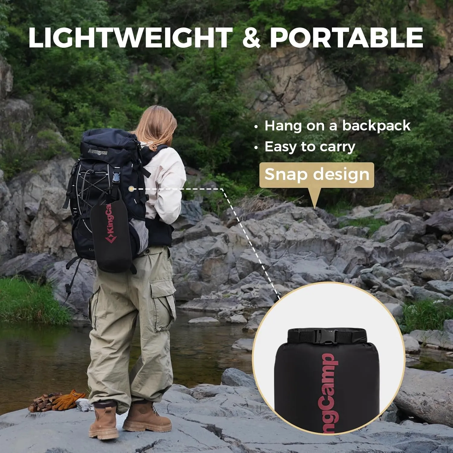 KingCamp Ultralight Camping Blanket, Packable Down Alternative Puffy Wearable Blankets Weatherproof Warm Package Quilt with Snap Buttons & Corner Loops for Outdoor, Travel, Stadium, 69 x 53” (Black)