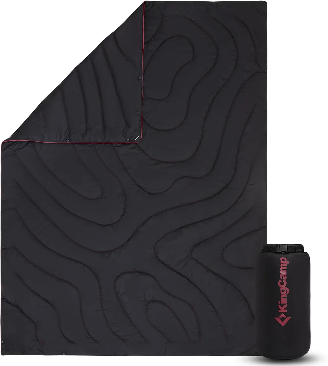 KingCamp Ultralight Camping Blanket, Packable Down Alternative Puffy Wearable Blankets Weatherproof Warm Package Quilt with Snap Buttons & Corner Loops for Outdoor, Travel, Stadium, 69 x 53” (Black)