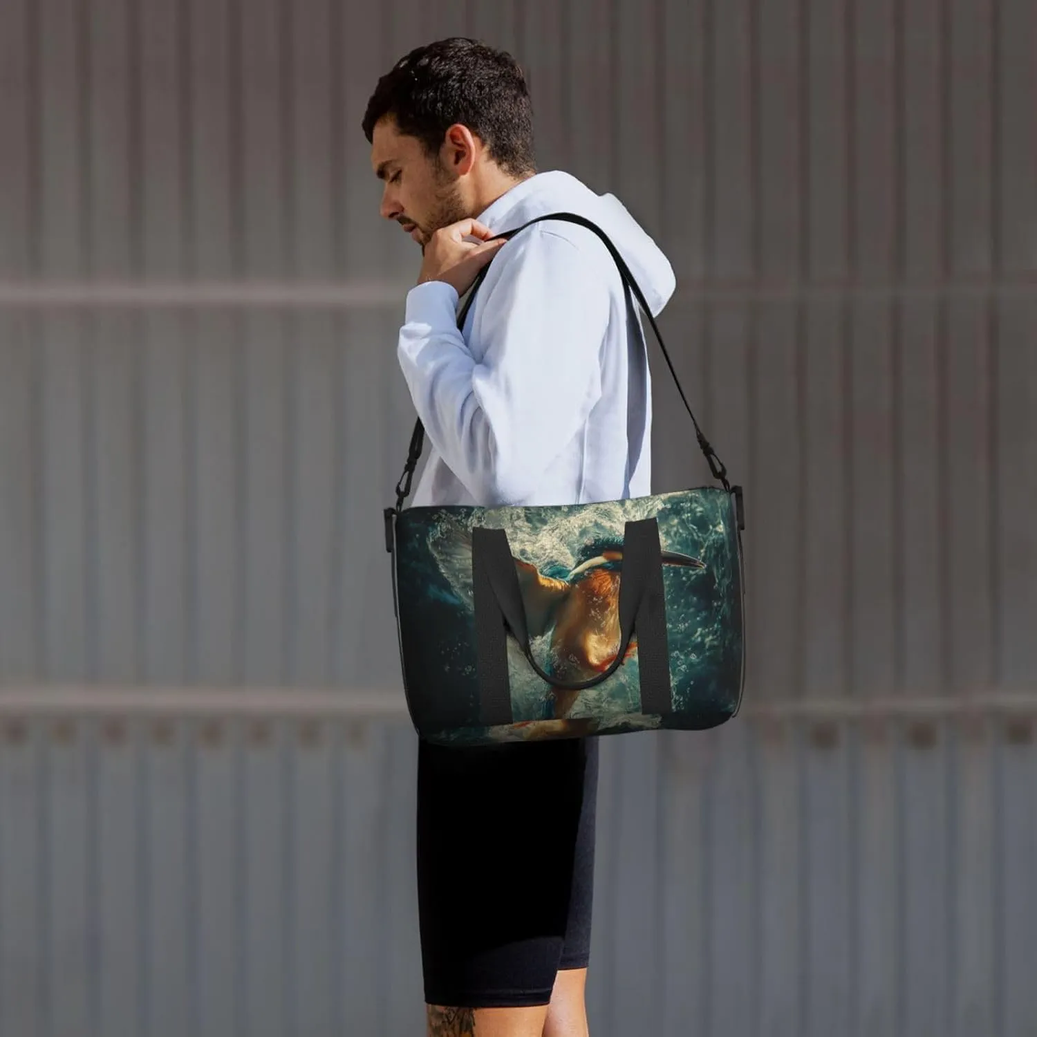 kingfisher diving into water print Travel Duffel Bag, Sports Tote Gym Bag, Swim Pool Bag Large Shoulder Tote Bag for Beach Weekender