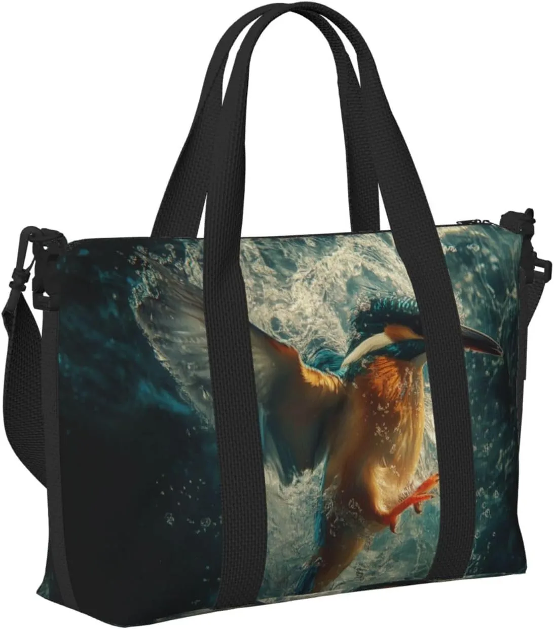 kingfisher diving into water print Travel Duffel Bag, Sports Tote Gym Bag, Swim Pool Bag Large Shoulder Tote Bag for Beach Weekender