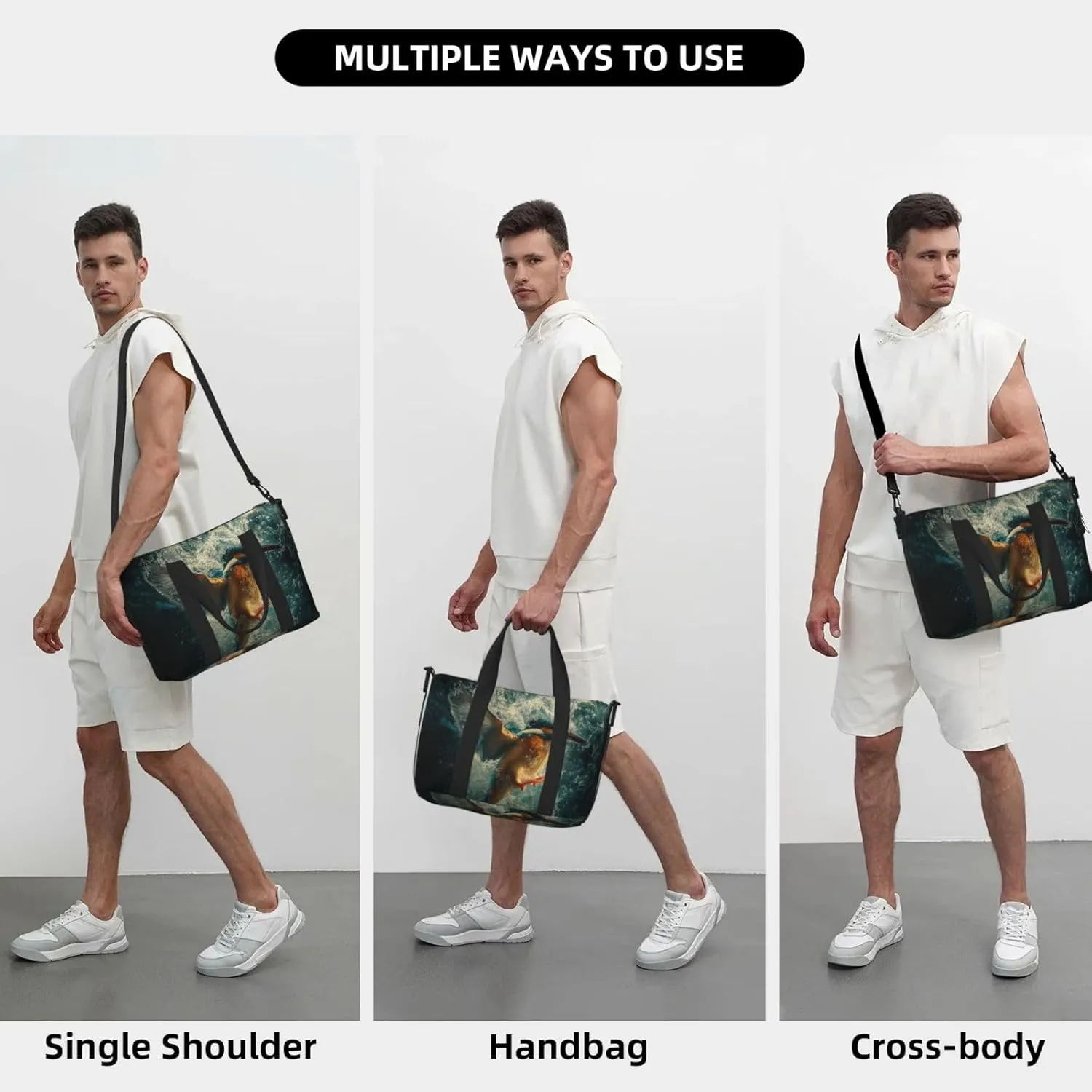 kingfisher diving into water print Travel Duffel Bag, Sports Tote Gym Bag, Swim Pool Bag Large Shoulder Tote Bag for Beach Weekender