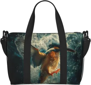kingfisher diving into water print Travel Duffel Bag, Sports Tote Gym Bag, Swim Pool Bag Large Shoulder Tote Bag for Beach Weekender