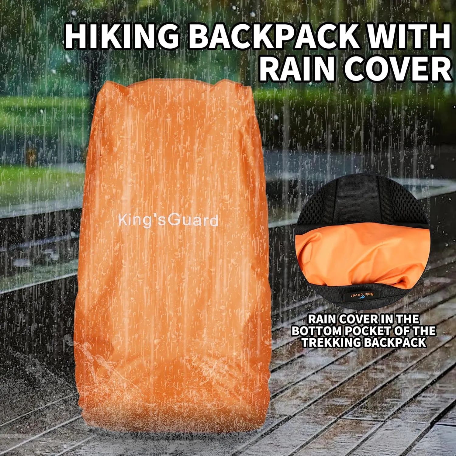 King'sGuard 60L Hiking Backpack, Waterproof Camping Backpacking Backpack for Men Outdoor Climbing Daypack (Orange)