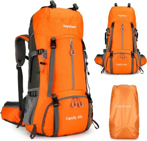 King'sGuard 60L Hiking Backpack, Waterproof Camping Backpacking Backpack for Men Outdoor Climbing Daypack (Orange)