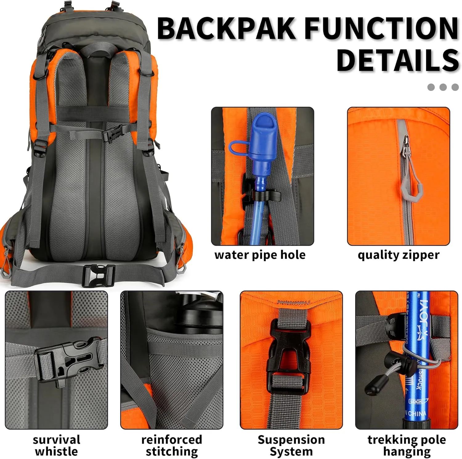 King'sGuard 60L Hiking Backpack, Waterproof Camping Backpacking Backpack for Men Outdoor Climbing Daypack (Orange)
