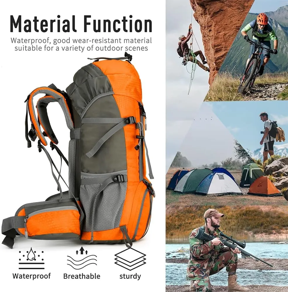 King'sGuard 60L Hiking Backpack, Waterproof Camping Backpacking Backpack for Men Outdoor Climbing Daypack (Orange)