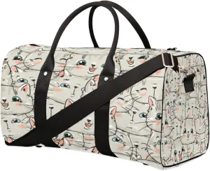 Kitten Cute Sketch Travel Duffel Bag, Foldable Sport Gym Tote Bag, Waterproof Weekender Overnight Bag with Shoulder Strap, Carry On Luggage Handbag for Men and Women