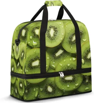 Kiwi Fruit Green Foldable Duffle Bag with Shoes Compartment Large Capacity Waterproof Travel Weekender Bag Overnight Bag for Sports Gym