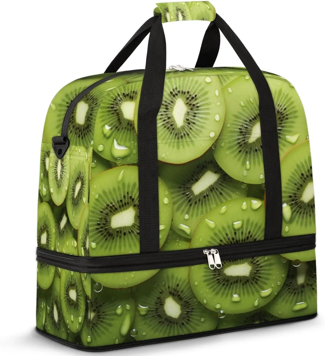 Kiwi Fruit Green Foldable Duffle Bag with Shoes Compartment Large Capacity Waterproof Travel Weekender Bag Overnight Bag for Sports Gym