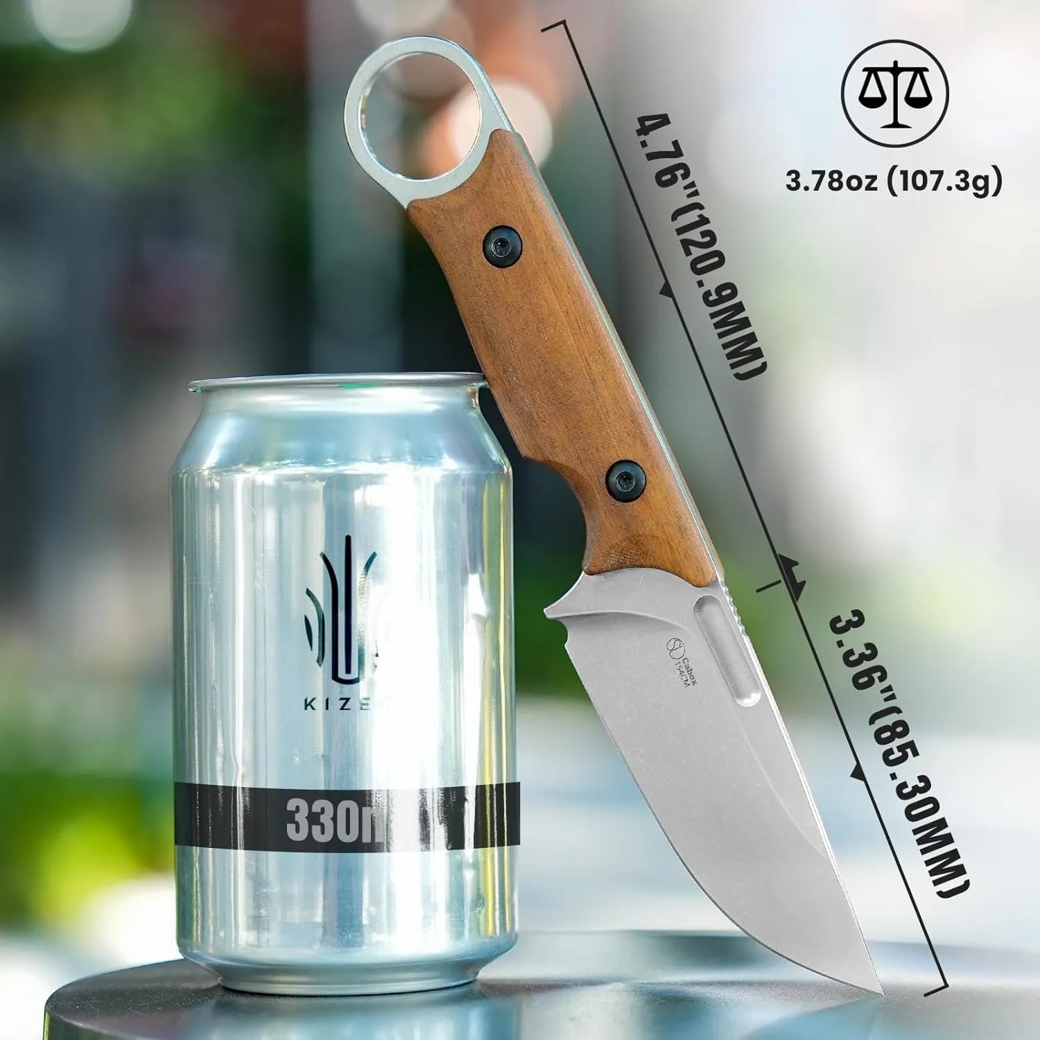 Kizer Cabox Fixed Blade Hunting Knife - 3.36" 154CM Steel, Mkuruti Wood Handle, Sheath Included - Survival Camping Knife 1048M3