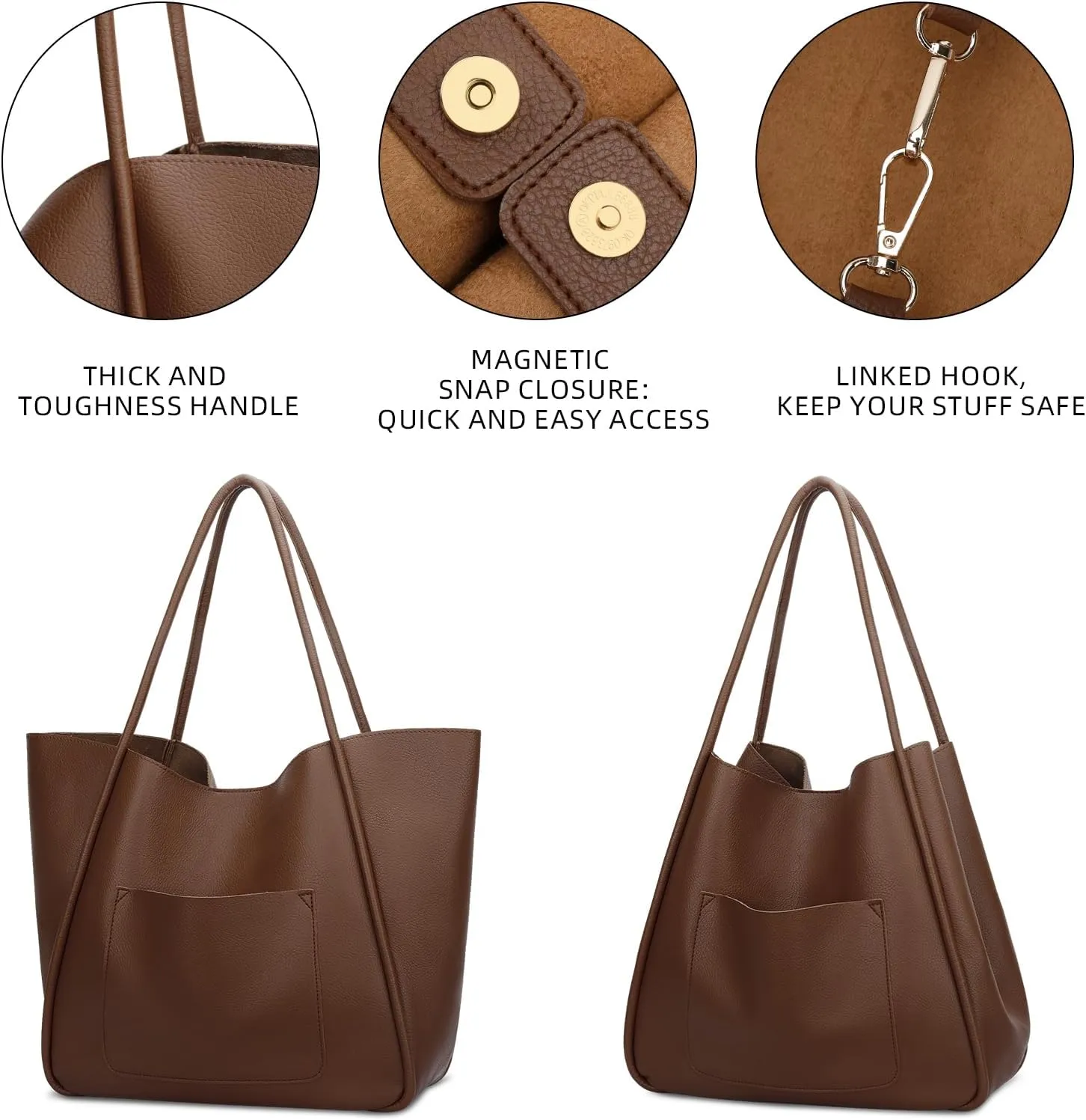 KKXIU Tote Bag for Women Vegan Leather Shoulder Purse Large Capacity Travel Bag