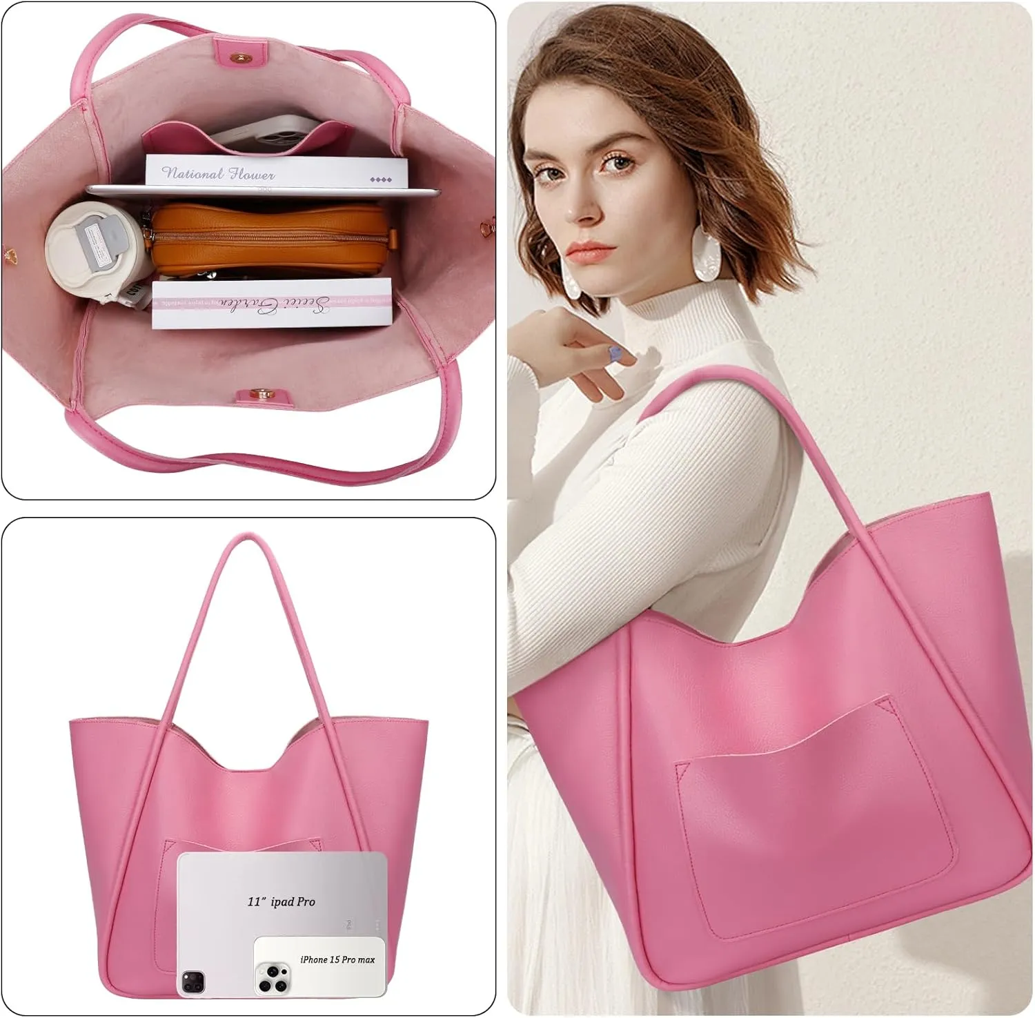 KKXIU Tote Bag for Women Vegan Leather Shoulder Purse Large Capacity Travel Bag
