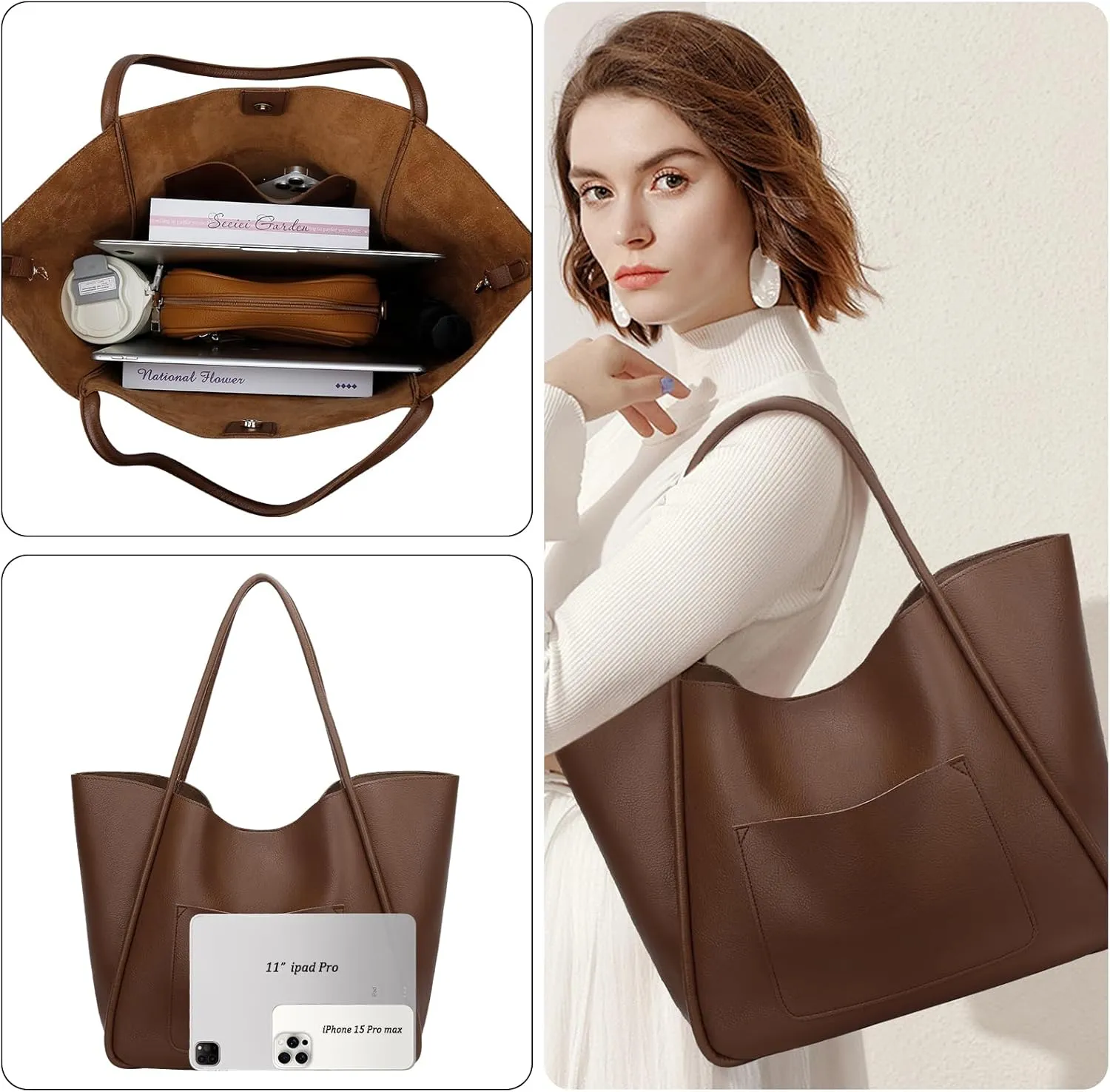 KKXIU Tote Bag for Women Vegan Leather Shoulder Purse Large Capacity Travel Bag