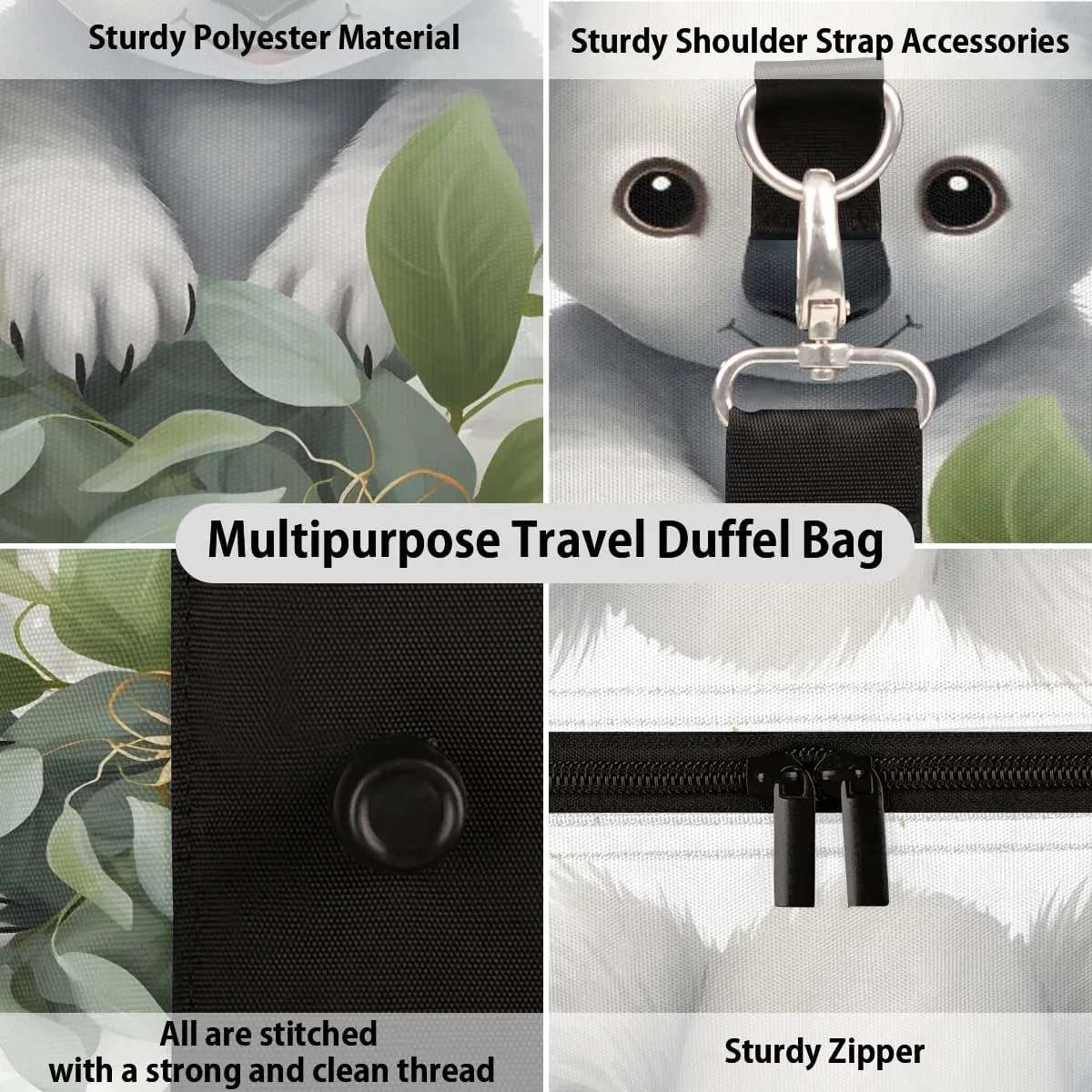 Koala Travel Duffel Bag for Women Men Waterproof Foldable Overnight Weekender Bag Large Capacity Sports Gym Bag