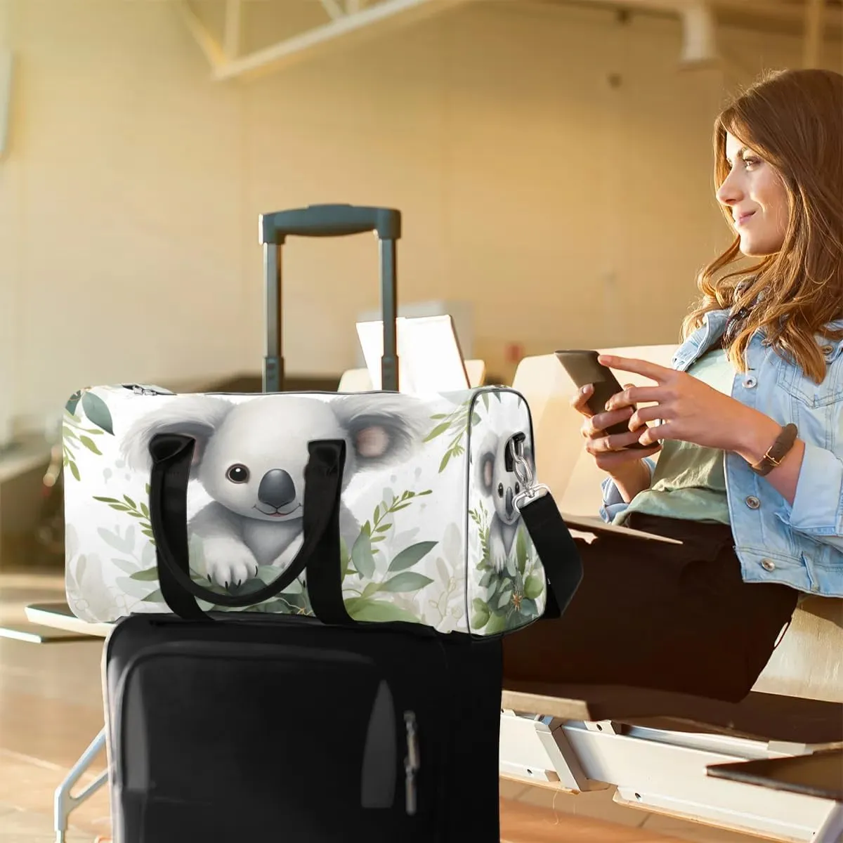 Koala Travel Duffel Bag for Women Men Waterproof Foldable Overnight Weekender Bag Large Capacity Sports Gym Bag