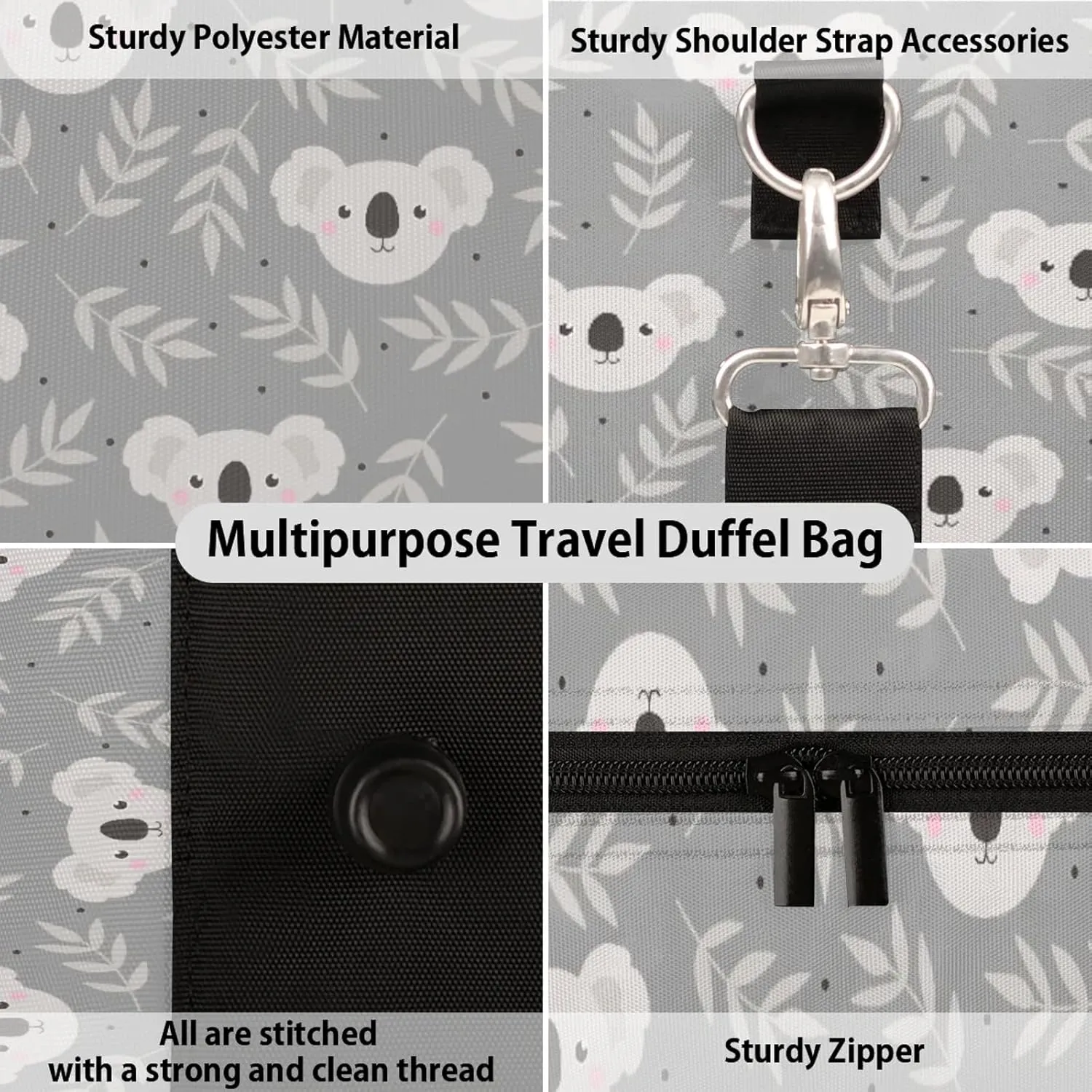 Koala Travel Duffle Bag, Weekender Bags for Women Men, Carry on Overnight Bag Waterproof Gym Bags, Hospital Bag for Labor and Delivery