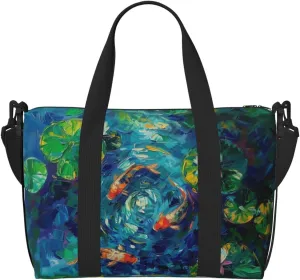 koi fish in a pond print Travel Duffel Bag, Sports Tote Gym Bag, Swim Pool Bag Large Shoulder Tote Bag for Beach Weekender