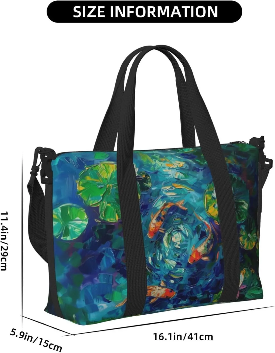 koi fish in a pond print Travel Duffel Bag, Sports Tote Gym Bag, Swim Pool Bag Large Shoulder Tote Bag for Beach Weekender